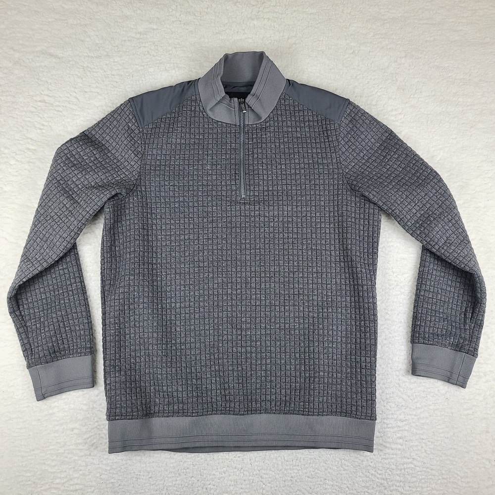 BUGATCHI Sweater Mens Large Charcoal Gray Waffle Knit Quarter‎ Zip Sweatshirt